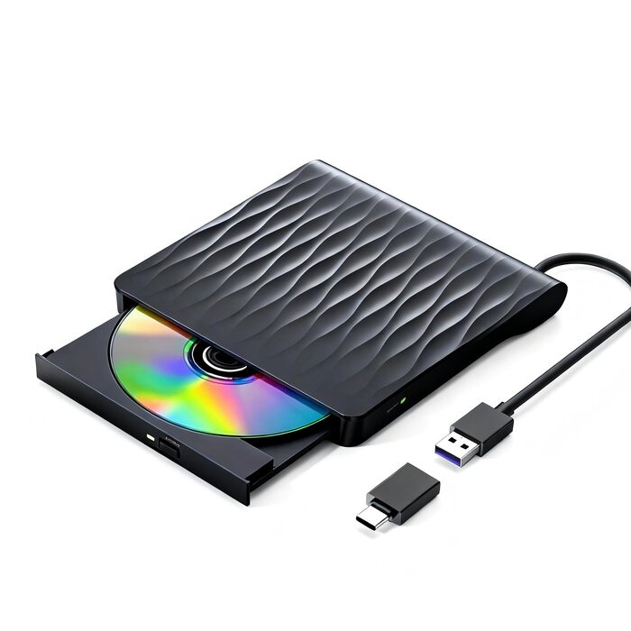 Зовнішній DVD/CD привід USB 3.0 та Type-C, DVD-брунер +/-RW для ноутбука та ПК, сумісний з Windows 11/10/8/7, MacOS, Linux, чорний