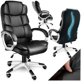 Офісне крісло tectake® з підлокітниками, регулюванням висоти та функцією гойдання, чорне, з підкладкою 12 см, оббивка під шкіру