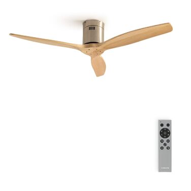Вентилятор стельовий Windcalm M/ з підсвічуванням, Нікель, імітація світлого дерева, з пультом, 40W, Ø132cm, таймер, DC-двигун, літньо-зимовий режим