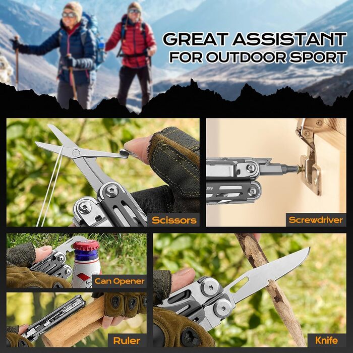 Мультитул BIBURY 19 в 1 з нержавіючої сталі: мультиінструмент з плоскогубцями, ножем, ножицями, викрутками. Ідеальний подарунок для чоловіків для відпочинку на природі, кемпінгу та ремонту.