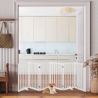 Захисний бар'єр для собак COSTWAY 89 см, 4 панелі, дерев'яний, розкладний, для дітей, захист від сходів, білий