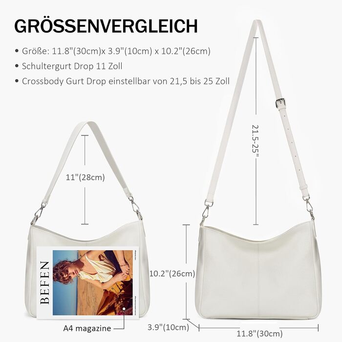 Жіноча сумка-шопер Befen з натуральної шкіри бежевого кольору, середнього розміру, з ручками та 2 плечовими ременями - класична елегантна сумка-хобо