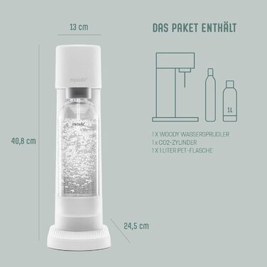 MySoda: Набір Woody - Газована вода з дерев'яного композиту, BPA-free пляшка Quick-Lock та CO2 балон (Білий)