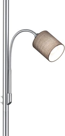 Стельова лампа Trio Leuchten Hotel 403900211, металевий нікель матовий, сірий тканинний абажур, комплектація: 1x E27 + 1x E14, 60 Вт