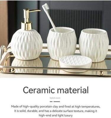 Comeon Bathroom Set, Ceramic, Soap Dispenser Set, Countertop, Toothbrush Holder, Wash Set for Home Decoration, Four-Piece Set, Silver