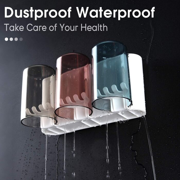 Wall Mounted Toothbrush Holder, Toothbrush Holder, Bathroom Toothbrush Holder, Bathroom Brush Holder Wall Mount (3 Cups, White)