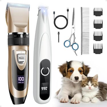 Машинка для стрижки собак 2 в 1 з тримером для лап, тиха, з LED-підсвічуванням, професійна, Type-C, для малих та великих собак і котів