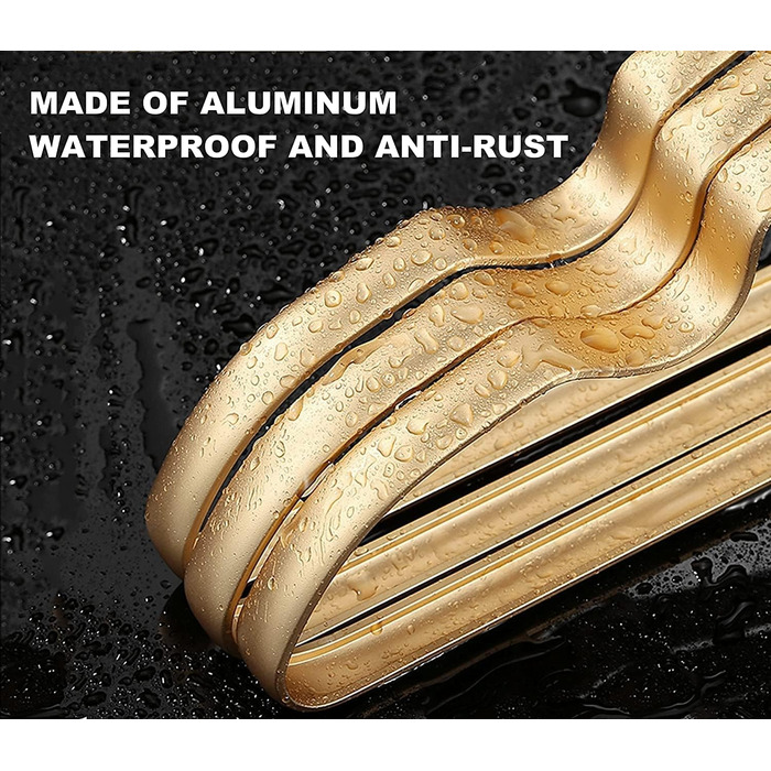Amber Home 20-Piece 42cm Lightweight Aluminum Iron Clothes Hangers, Matte Gold Metal Clothes Hangers with Non-Slip Groove for Suit, T-Shirt, Shirt, Jacket, Dress, Pants