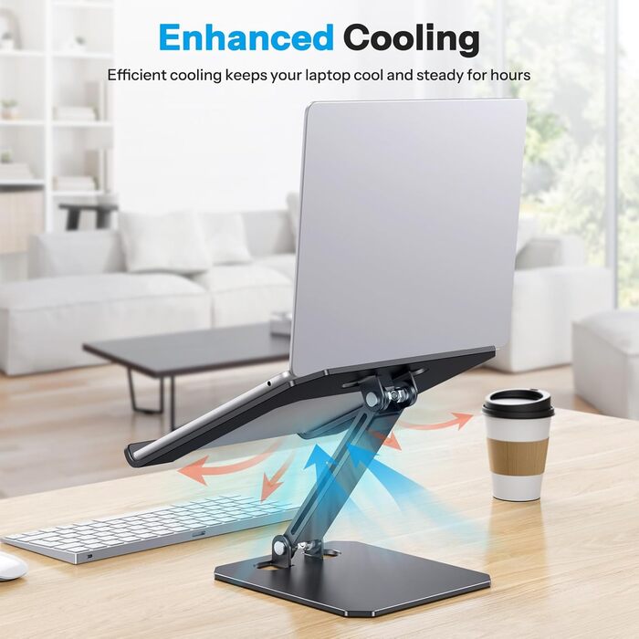 Підставка для ноутбука OMOTON з алюмінію, регульована по висоті, ергономічна, складна, чорна (11-16 дюймів)