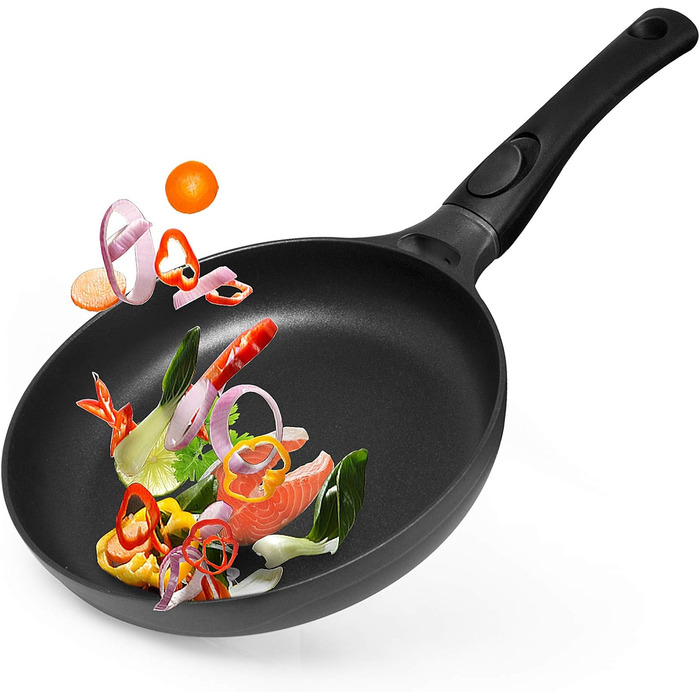 Сковорода 28 см з індукційним покриттям, знімний ручка, універсальна сковорода без BPA, алюмінієвий лиття, чорна (діаметр 24 см)