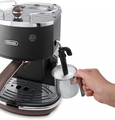 Еспресо-машина De'Longhi Icona Vintage ECOV 311.BG – чорна, з ручним капучинатором, для кави та ESE Pads, 1.4 л