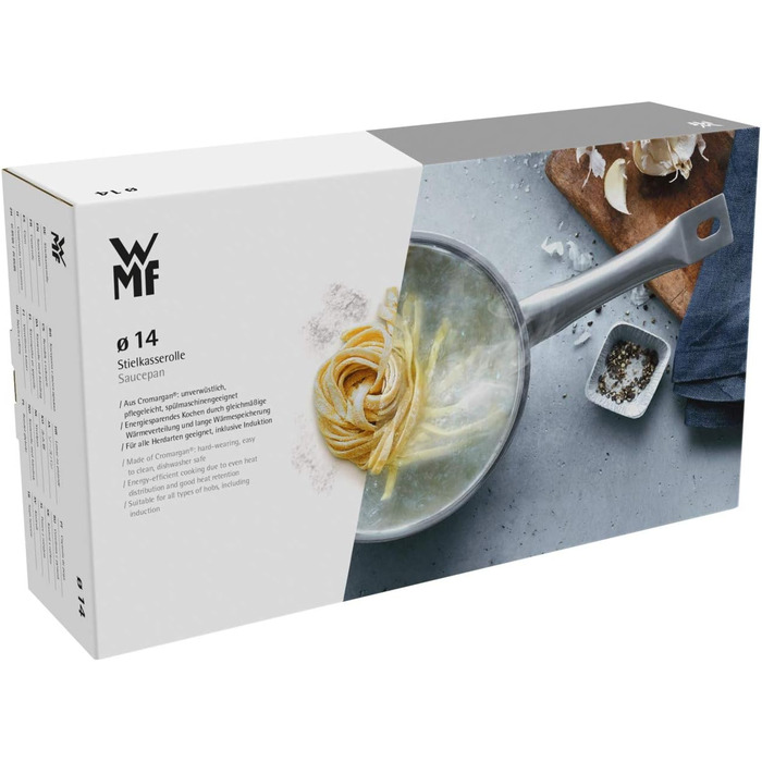Каструля WMF Mini Stielkasserolle 14 см з нержавіючої сталі Cromargan, 0,9 л, без кришки, для невеликих порцій, Induktion