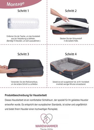 Ортопедичне собаче ліжко преміум-класу для середніх собак - XL, світло-сіре. Зручна петля, водовідштовхувальний вкладиш, м'яке, знімний чохол, 89 x 63 x 17 см