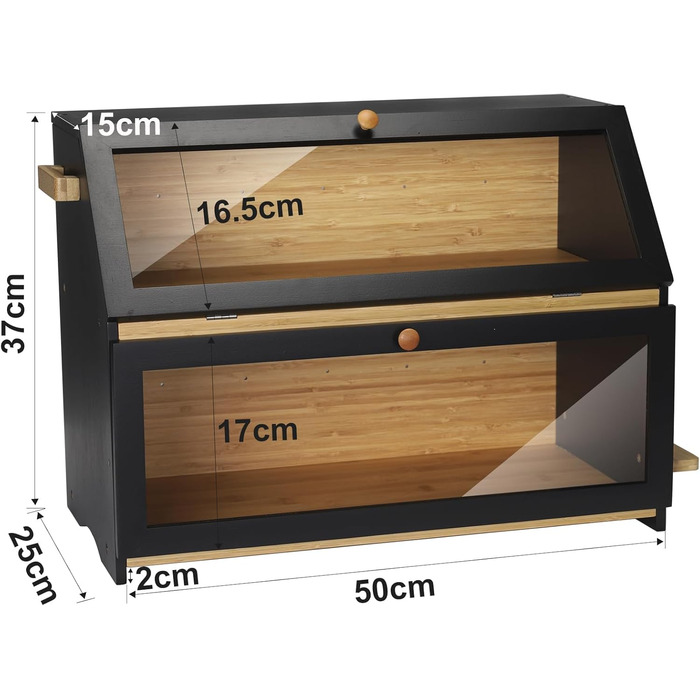Чорний контейнер для хліба Leader Accessories з бамбука, 2 яруси, 32x32x34 см
