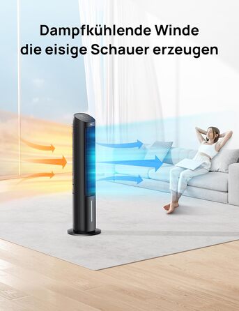 Охолоджувач повітря Dreo з водяним охолодженням, тихий, 40-дюймовий, з поворотом 80°, 3 режими, 4 швидкості, з пульт керування (білий/чорний)