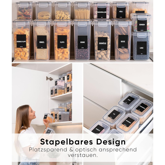 Набір контейнерів для зберігання Deco haus® (24 шт.) з кришкою, чорний - для продуктів, кухні, організації