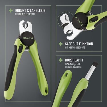 Ножиці ReaVET для обрізання кігтів собак та котів - з пилочкою та упором | Нержавіюча сталь | Інструмент для догляду за кігтями