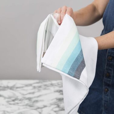Sticky Toffee 100% Cotton Dishcloths, Multicolor Herringbone Pattern, Pack of 5 Dishcloths | 50 x 70 cm | Turquoise Blue | Absorbent Restaurant, Bar, Glass Kitchen Cloths