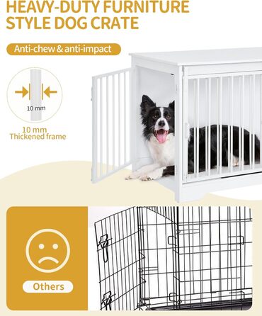 Клітка для собак Hzuaneri, 100 см, з розсувними дверима, дерев'яна, для дому, 100 x 60 x 68 см, білий колір