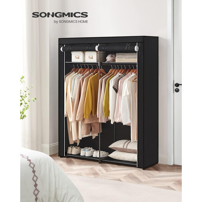 SONGMICS Storage Cabinet, Portable, with Hanging Rod, Foldable, Wardrobe, Bedroom, Office, 140 x 43 x 174 cm, RYG02GY (Black)