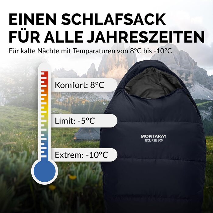 Спальний мішок Mumienschlafsack для 3-4 сезонів, 8°C/-5°C, блакитний, 80x220 см, з подушкою, для жінок та чоловіків