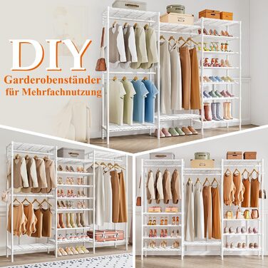 Стійка для одягу KZOBYD з полицями та вішалкою, металева, біла