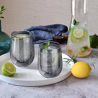 Glastal Unique Black Glasses, 350ml Double-Walled Coffee Glasses, Latte Macchiato Glasses 2-Pack, Double-Walled Coffee Glass, Tea Glasses for Cappuccino, Milk, Gift for Men and Women
