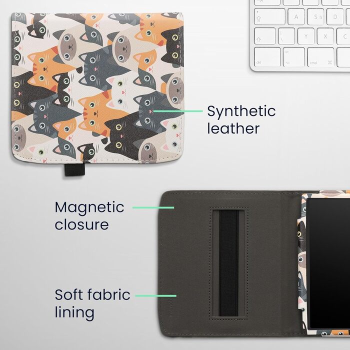 Чохол-книжка kwmobile для Pocketbook Era/Era Color з кишенею та лямкою - з зображенням жінки, що читає, чорно-бежевий (коти)