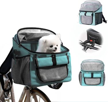 Фahrradkorb für Hunde, Fahrradtasche für Haustiere: Кошик для собак на велосипед, сумка-переноска для тварин. Складаний велосипедний кошик для собак спереду 2 в 1. Кошик для собак-рюкзак зі знімним адаптером для керма для маленьких тварин (максимальне нав