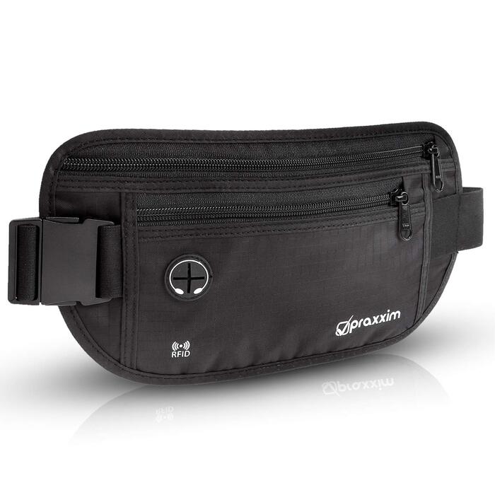 Поясна сумка для чоловіків та жінок - ЕКСТРА ПЛАСКА - для телефонів до 7 дюймів - ідеальна для спорту, подорожей та бігу. Чорна, стильна