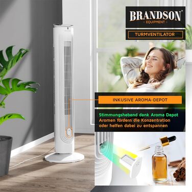 Вентилятор вежний Brandson з пультом, аромадифузором, нічним режимом та таймером - білий
