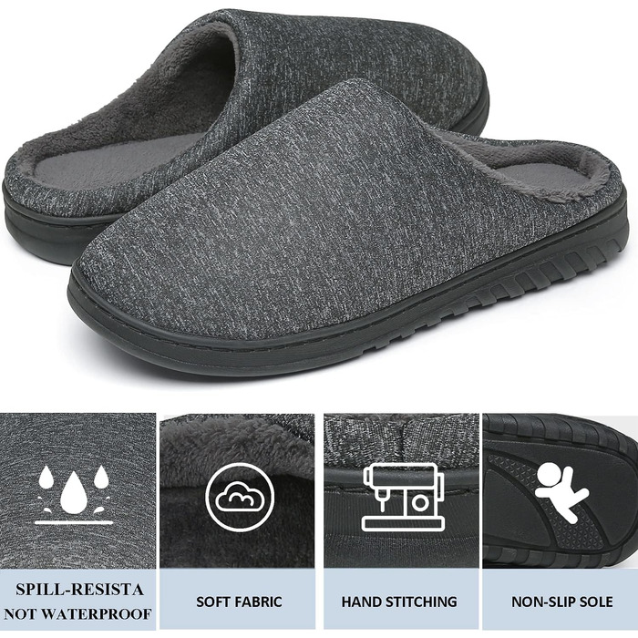 ЧайЧакс Теплі домашні тапочки з піною пам'яті для жінок та чоловіків, бавовна, 46/47 EU, чорний/сірий