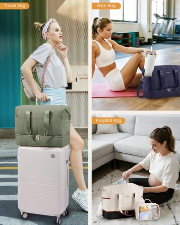 Сумка-валіза LOVEVOOK для жінок, дорожня сумка-шопер, велика містка сумка ручної поклажі з відділенням для взуття та мокрих речей, сумка для пологового будинку, спортивна сумка, дорожня сумка для подорожей, відпочинку, вихідних, фітнесу (40л-2шт, зелена)