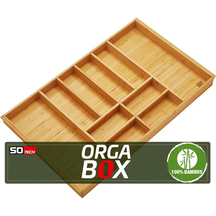 Бамбуковий органайзер Orga-Box 3 для столових приборів, 10 відділень, для шухляди 90 см (473x797 мм), вставка з дерева для кухонь Nobilia після серпня 2012 року