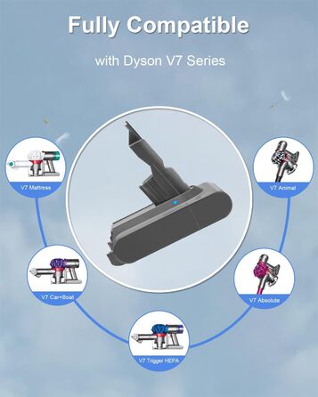 Акумулятор Waitley V7 6000mAh для пилососів Dyson V7 (SV11, Absolute, Animal, Motorhead, Trigger, Car+Boat, Fluffy, HEPA, Mattress) з 2 фільтрами