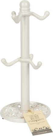 KitchenCraft Traditional Teacup Tree, Cast Iron, White, Holds 6 Cups, 30 cm x 13 cm x 13 cm