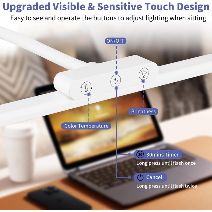 LED Desk Lamp with Adjustable Brightness - 1200 Lumens, Dual Head, Clamp-On for Home Office, Eye Protection, Gooseneck Design, 5 Color Temperature Settings, Metal Base