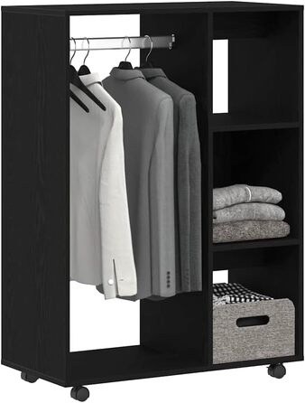 vidaXL Wardrobe with Open Shelf, 3 Side Shelves, Wheels, Coat Rack, Wardrobe, Bedroom Wardrobe, White, 80x40x110cm, Wood-Based Material (Black Oak)