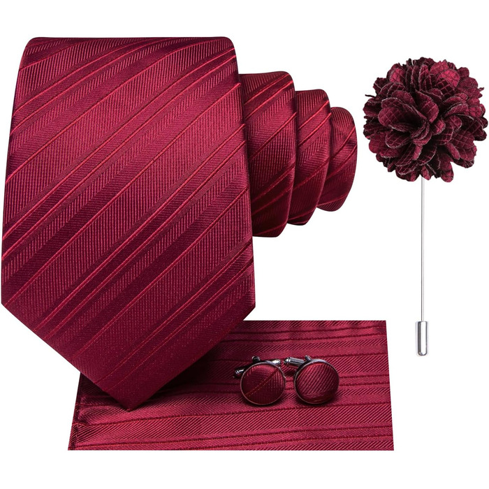 Комплект краваток для чоловіків Hi-Tie: краватка, нагрудна хустинка, затискач для краватки, запонки, формальна тканина, краватки, весілля, вечірка (темно-червоний в клітинку)