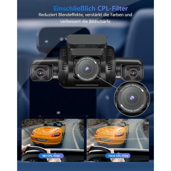 Відеореєстратор HUPEJOS KI Dashcam Auto 4-х канальний з монітором водія, 3K + 3 * 1080P, 360° камера, WiFi, GPS, CPL, 128GB, 24H парковка (V8Pro)