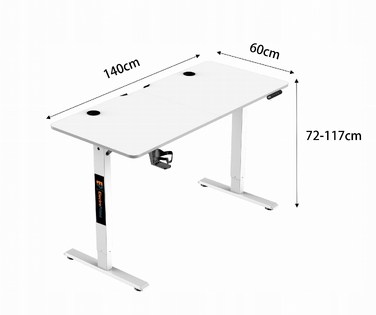 Ігровий стіл Electroprime з регулюванням висоти, білий MDF, 140x60 см