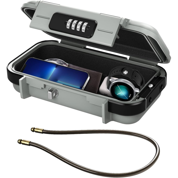 Сейф ORIA портативний з кодовим замком, водонепроникний, для відпочинку, подорожей, офісу (сірий)