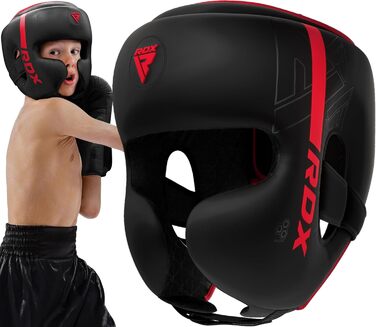 RDX Kids Boxing Headgear - Maya Hide Leather Sparring Headguard for Kickboxing, MMA, Muay Thai, Karate, Taekwondo & Krav Maga Training - Red (STANDARD)