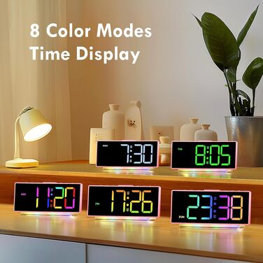 Цифровий LED будильник з RGB нічником (7 кольорів), мережевий будильник з 2 сигналами, функцією Snooze, регулюванням гучності та яскравості, 12/24г (Рожевий)