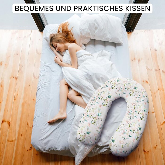 Подушка для вагітних Amilian Stillkissen 170 см XXL – подушка для сну на боці, подушка для годування, body pillow (Колібрі, шалфей)