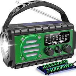 Сонячне радіо з ручним генератором 20000mAh, аварійне радіо SW/AM/FM з Powerbank, LED-ліхтарик, лампа для читання, SOS-сигнал, USB-порт для активного відпочинку