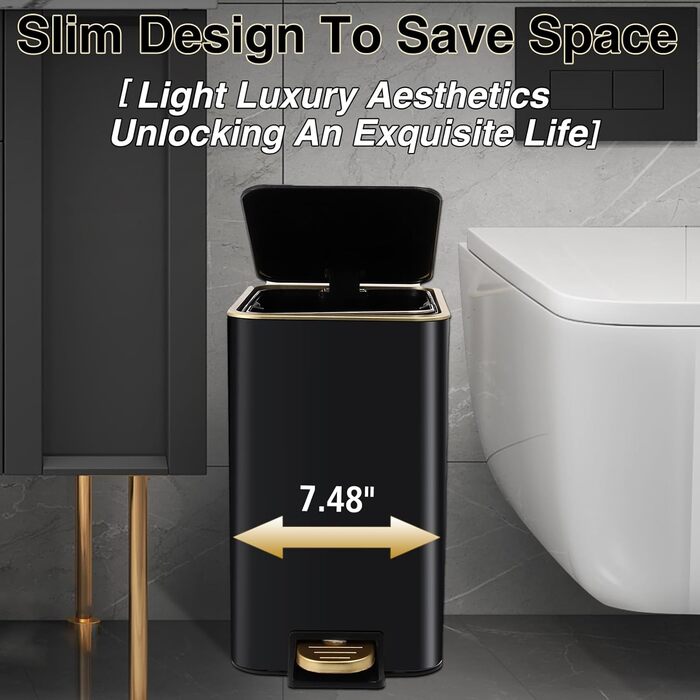 Набір аксесуарів для ванної кімнати 8 предметів, чорний та золотий, з нержавіючої сталі (смітник, WC-щітка, тримач для зубних щіток, дозатор мила)