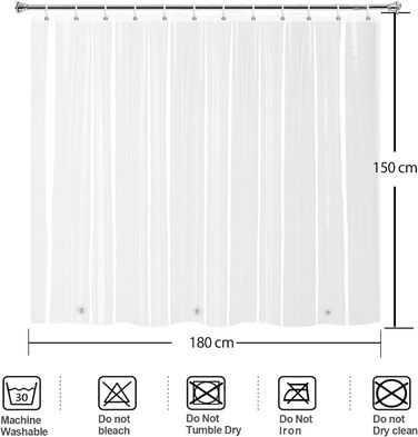 Шторка для душу YISURE прозора, коротка 180x150 см, водонепроникна з магнітами, 180x150 см