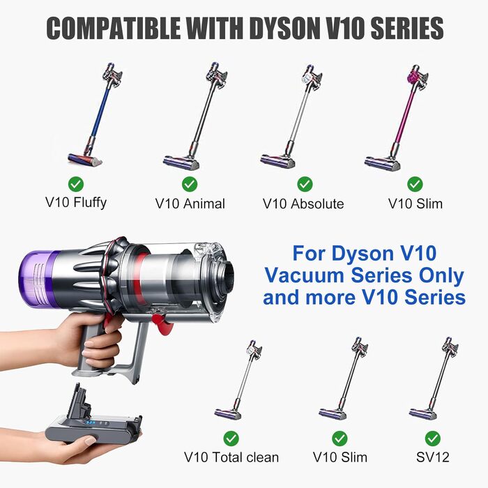 Запасний акумулятор 6000mAh для пилососів Dyson DC62, DC58, DC59, DC61, DC72, DC74, SV03, SV05, SV06, SV07, SV09 (2 фільтри + 1 щітка)
