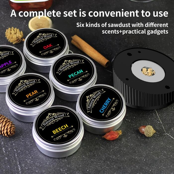 Портативний електричний димогенератор для віскі - багатофункціональний набір для коктейлів з 6 дерев'яними трісками (без бутану) з вбудованим запальничкою